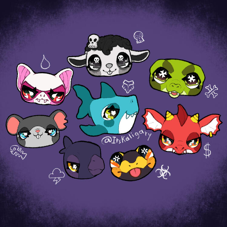 Collaborative toy concept illustration reimagining the Nightmare Critters from Poppy Playtime Chapter 4 as stylized collectible figures inspired by Littlest Pet Shop.