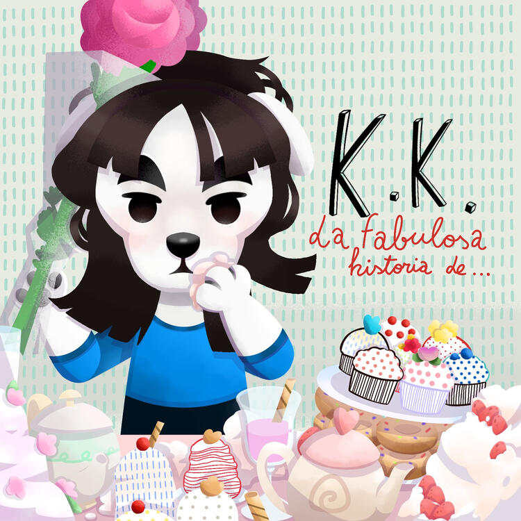 KK Slider cover fanart – Lineless digital illustration inspired by the trend of depicting KK Slider in album covers as they were part of the Animal crossing world. Reimagined as the cover art for 'La fabulosa historia de…' by Zahara.